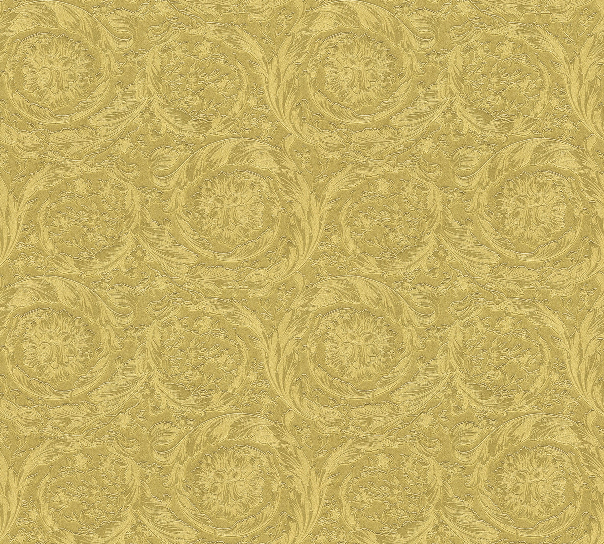 Sublime metallic gold acanthus medallion wallpaper pattern by Versace