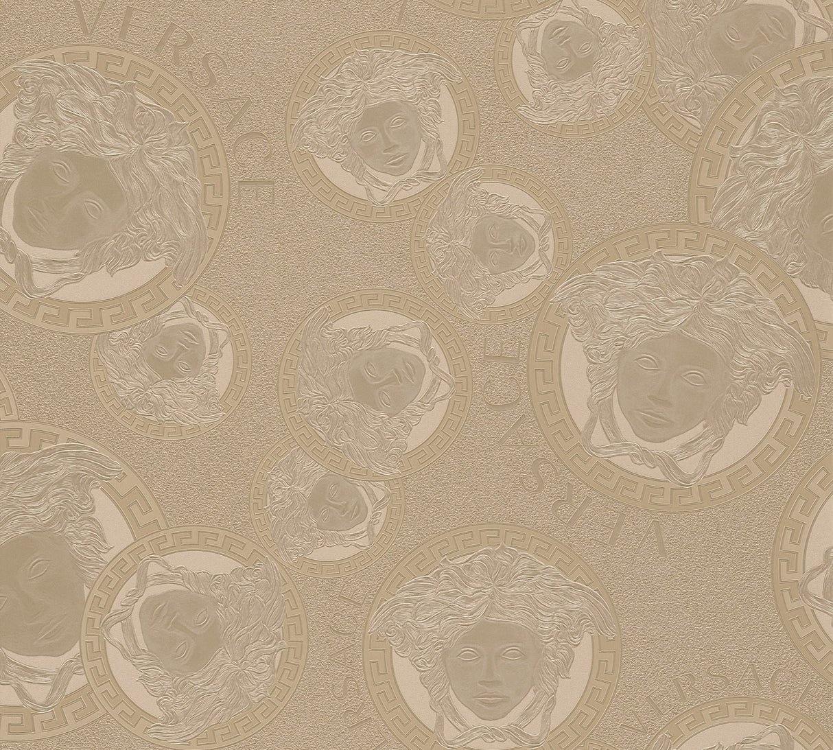 Versace Gilded Age blush metallic Medusa medallion wallpaper
