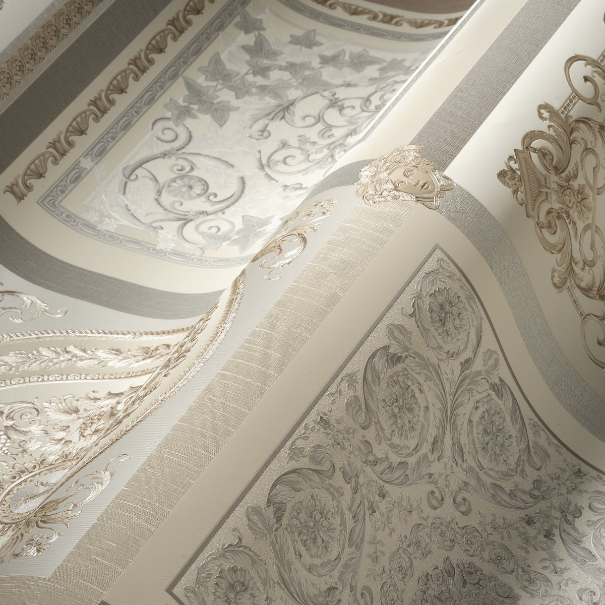 Reverie Oak by Versace Volume 5 Satin Medallion Wallpaper – Versace 387042X-Sample