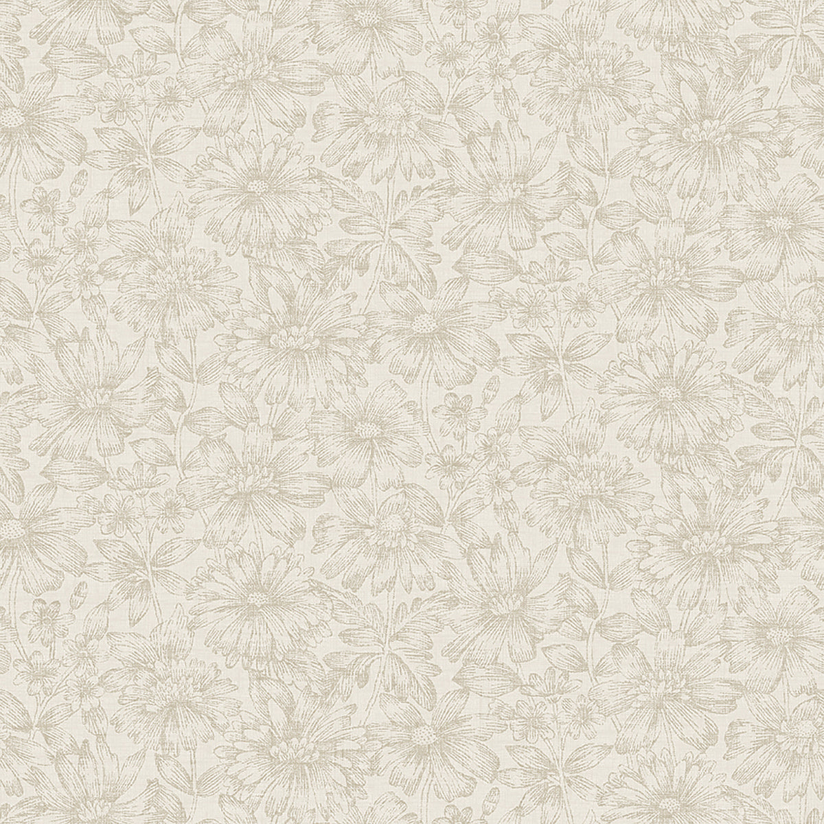 Gabriella Stone floral wallpaper by Boråstapeter for Schumacher, featuring a dense allover pattern of flowers and foliage in a neutral stone colorway.