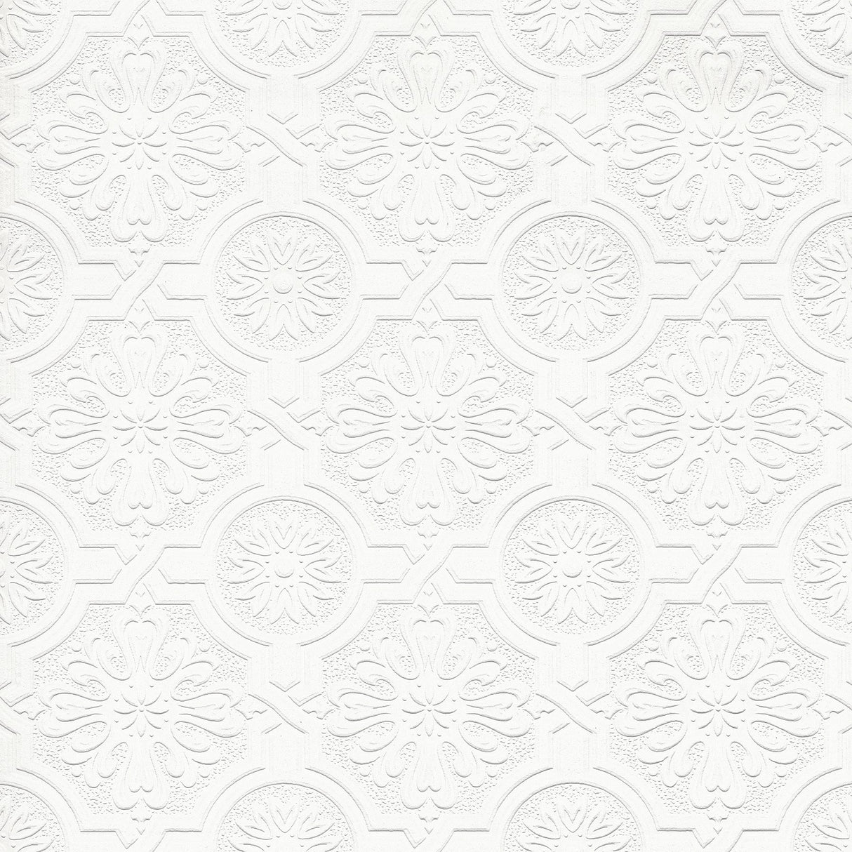 Victorian Tin Ceiling White Paintable Wallpaper with Raised Textured Graphics Pattern - Brewster 4000-32817