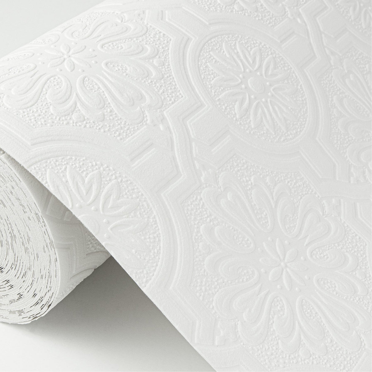 Victorian Tin Ceiling White Paintable Wallpaper with Raised Textured Graphics Pattern - Brewster 4000-32817