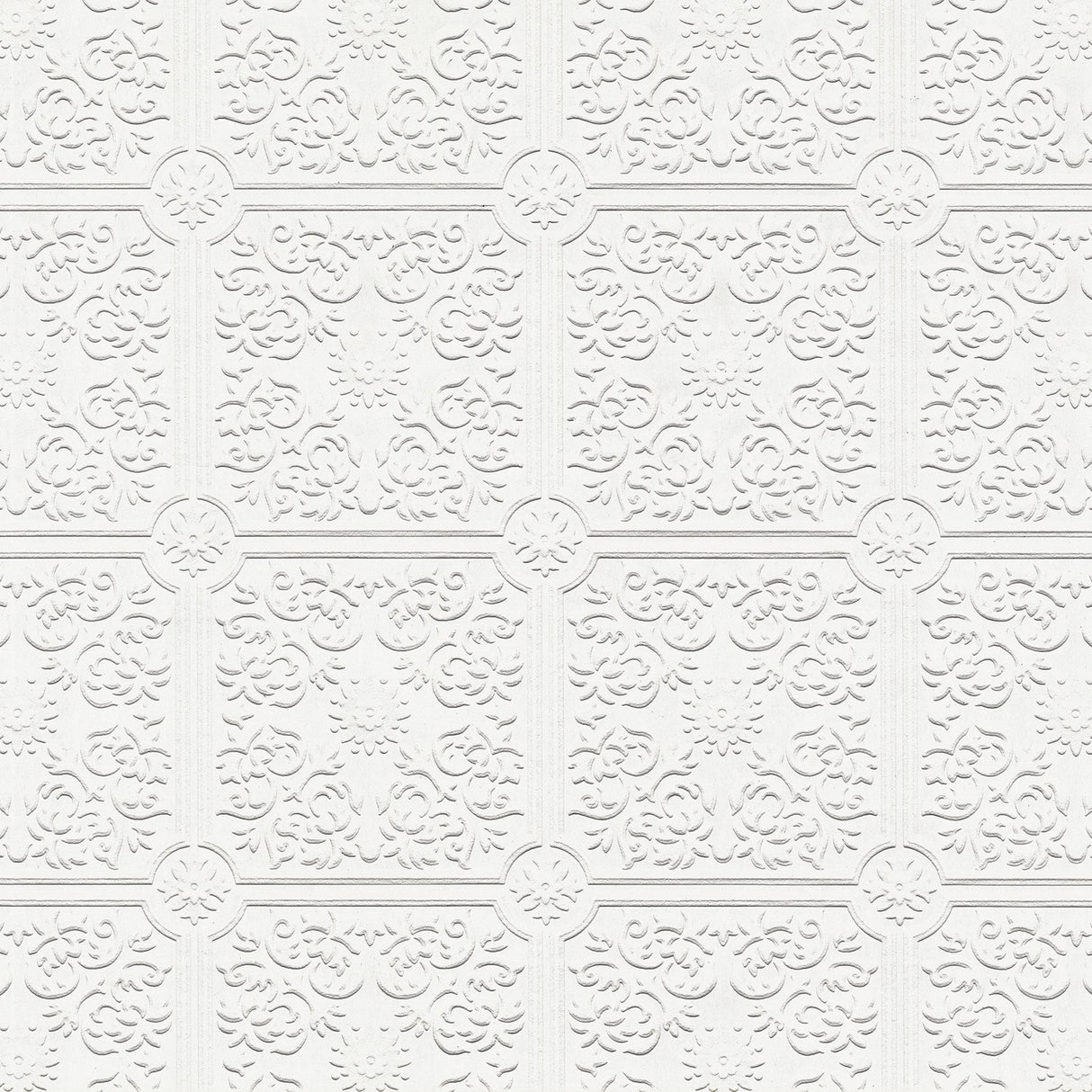 Nico White Tin Ceiling Square Paintable Wallpaper with Raised Ink Texture - Brewster 4000-96291