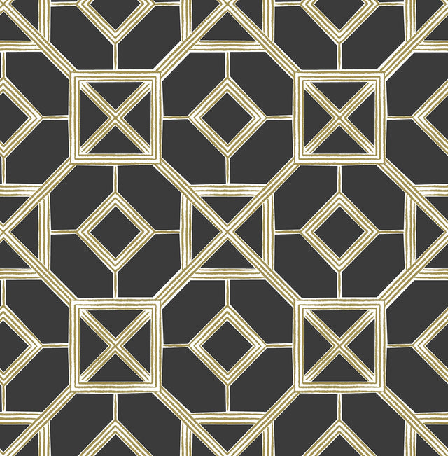 Livia Black Trellis Wallpaper with Geometric Trellis Motif - A-Street Prints 4014-26409
