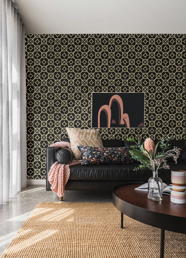 Livia Black Trellis Wallpaper with Geometric Trellis Motif - A-Street Prints 4014-26409