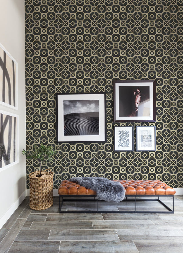Livia Black Trellis Wallpaper with Geometric Trellis Motif - A-Street Prints 4014-26409