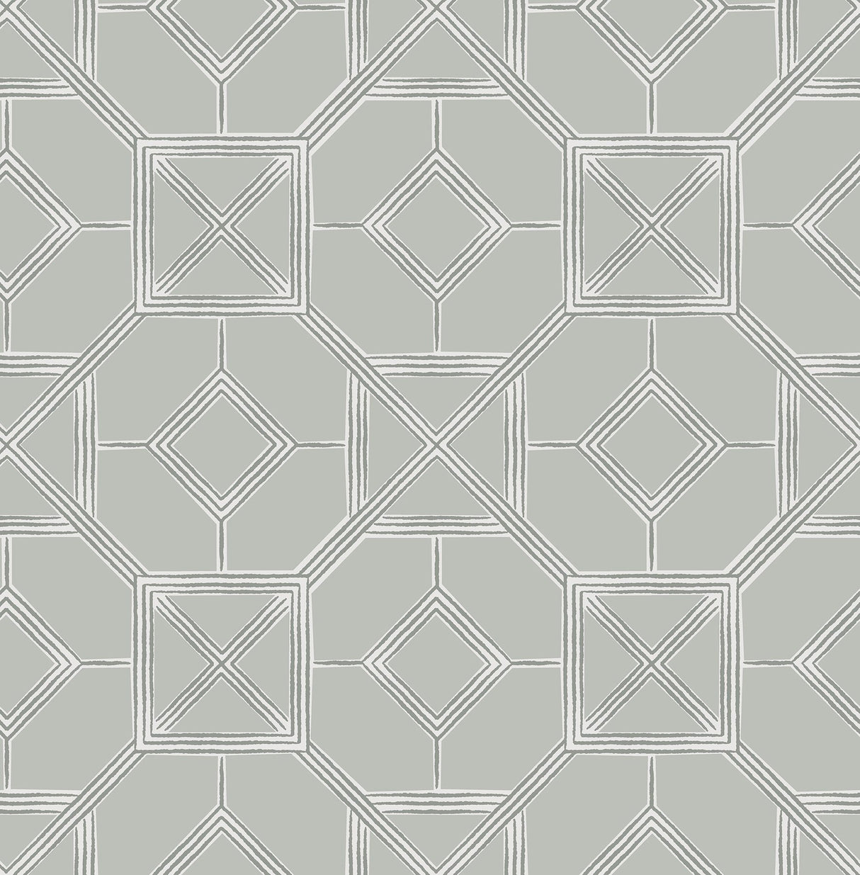 Livia Grey Trellis Wallpaper with Metallic Silver Geometric Pattern - A-Street Prints 4014-26412