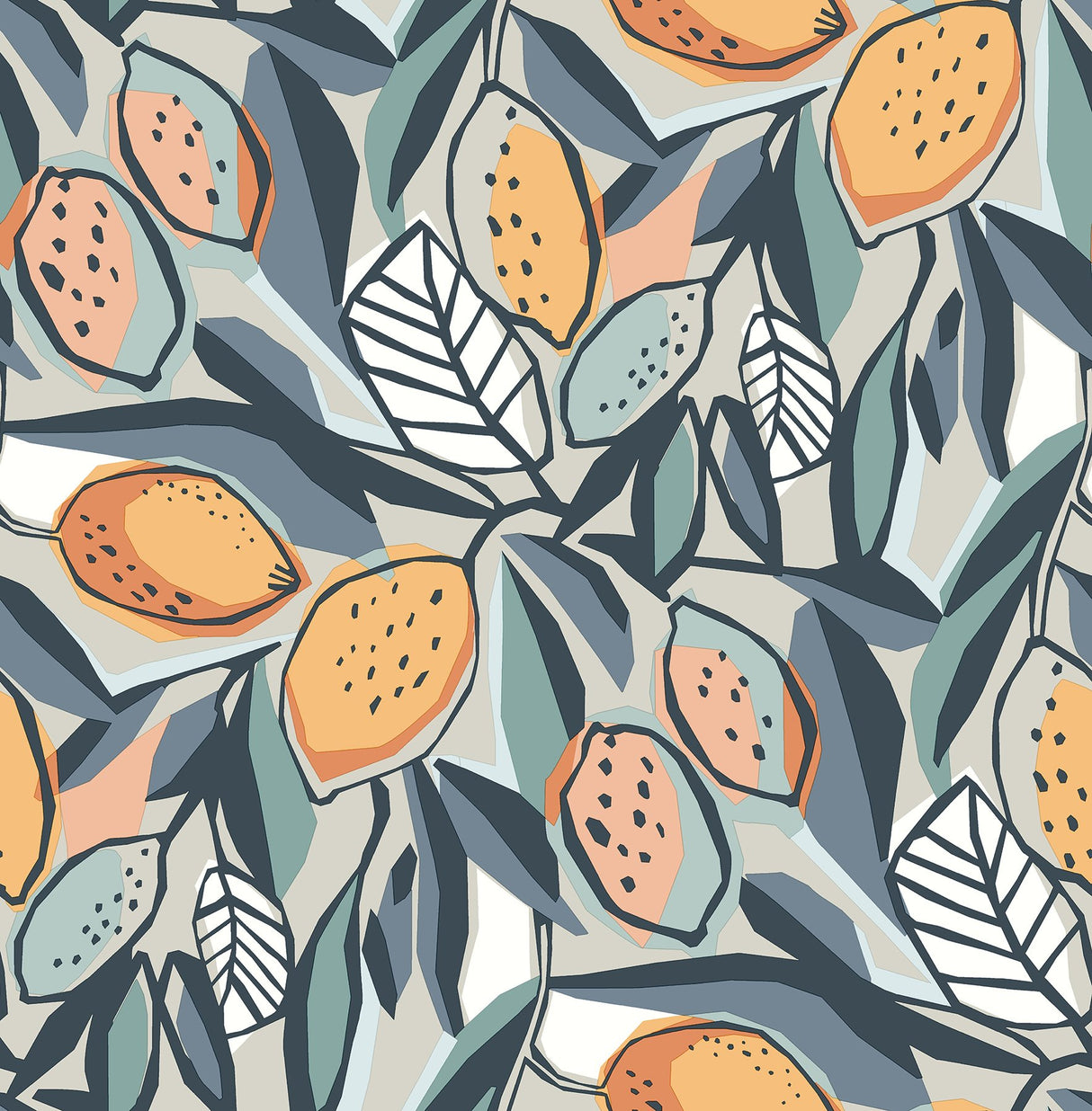 Meyer Teal Citrus Wallpaper with Bohemian Botanical Motif - A-Street Prints 4014-26421