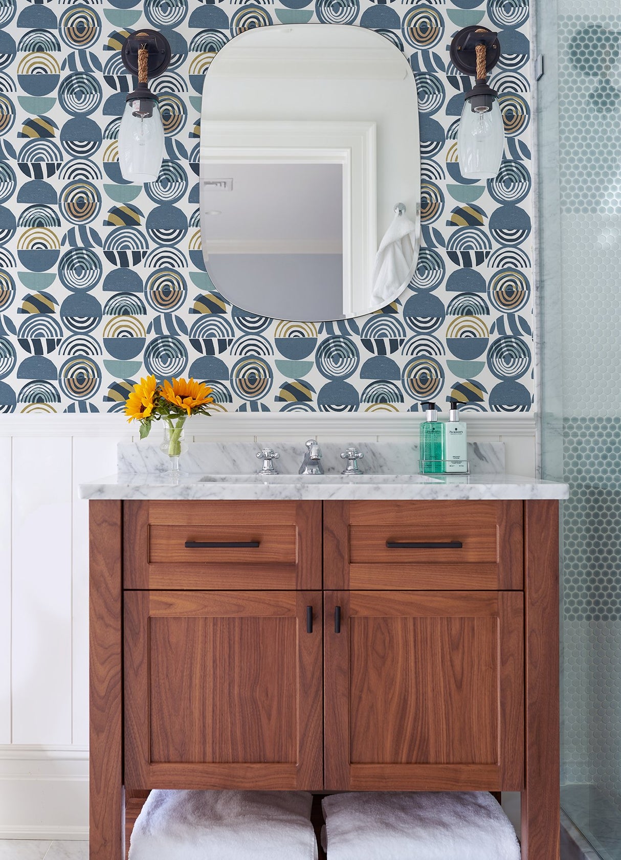 Mage Blue Mod Geometric Wallpaper with Bohemian Geometrics Pattern - Brewster 4014-26446