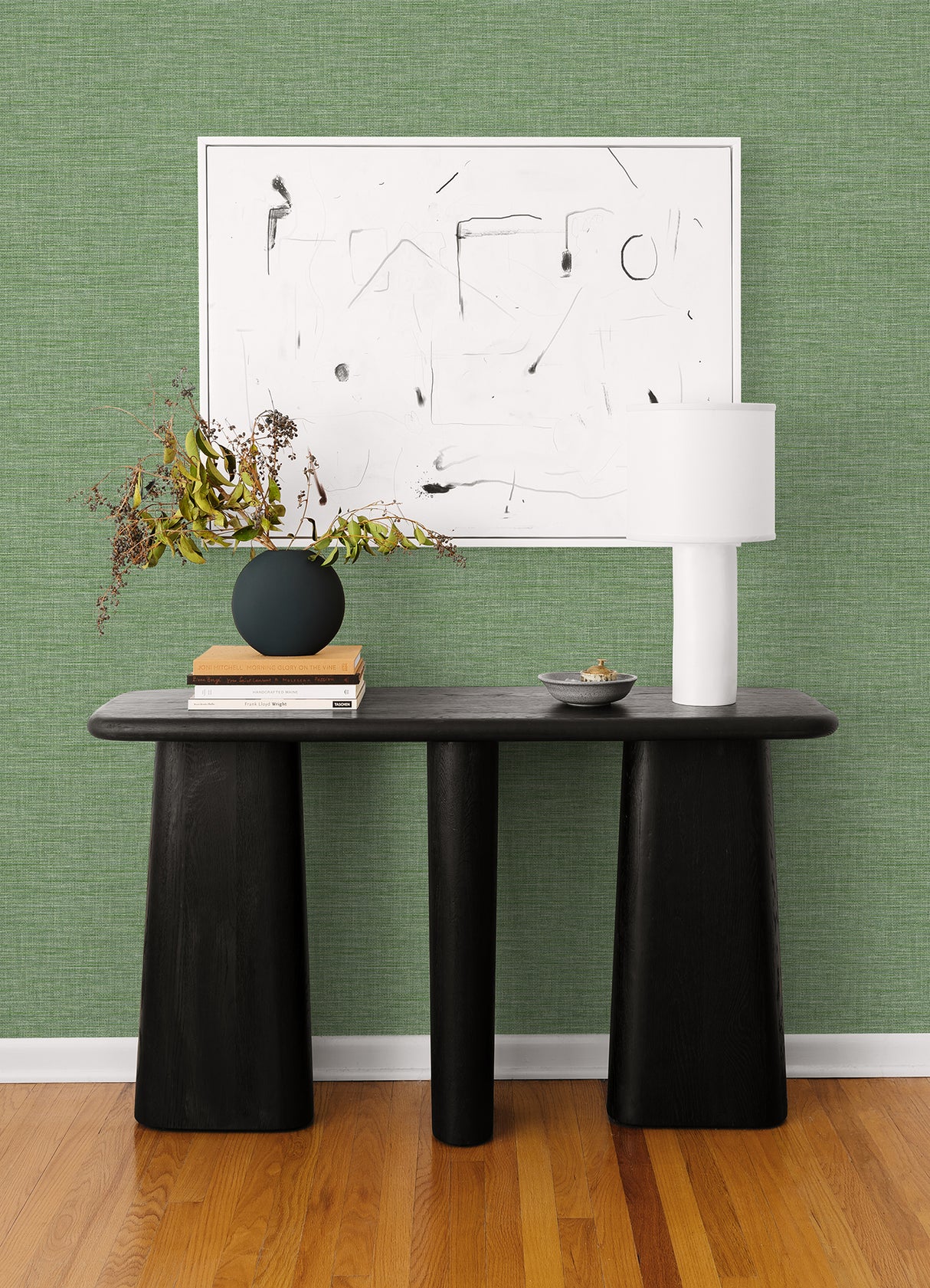 Exhale Green Faux Grasscloth Transitional Non Woven Unpasted Strippable Washable Texture Wallpaper by A-Street Prints - FD26458