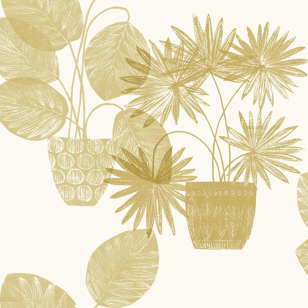 Aida Gold Potted Plant Wallpaper with Botanical Bohemian Pattern - A-Street Prints 4014-87557