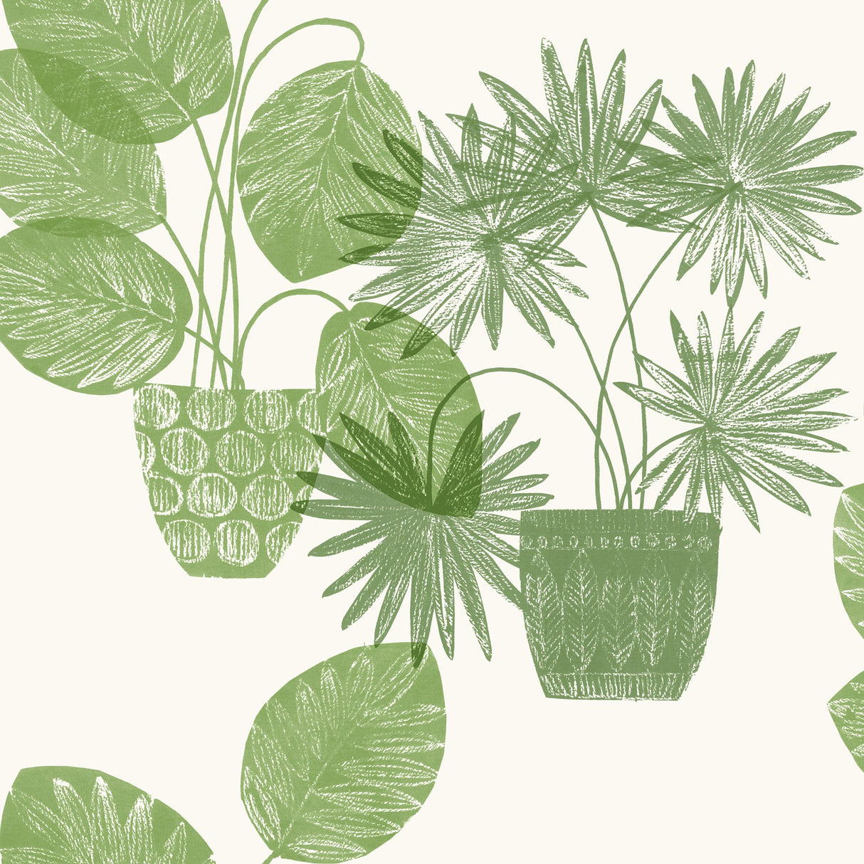 Aida Green Potted Plant Wallpaper with Botanical Bohemian Pattern - Brewster 4014-87558