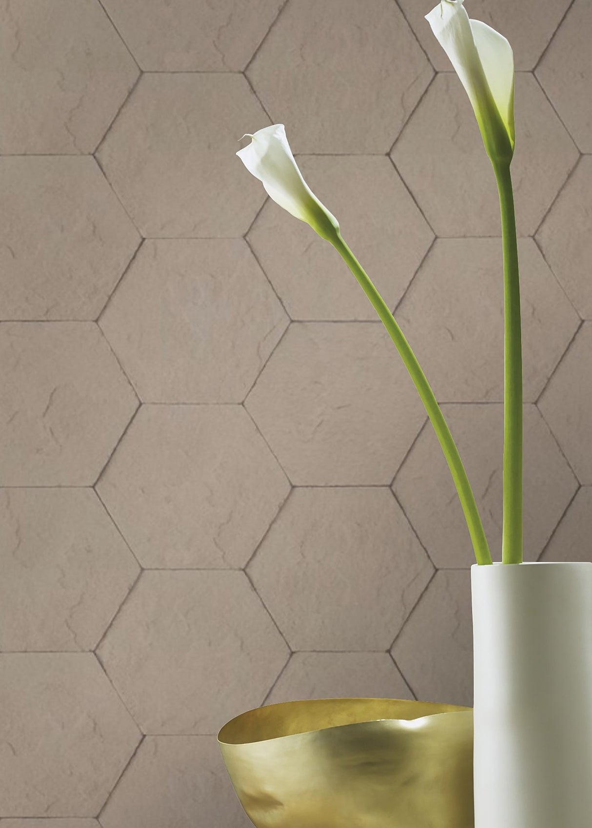 Bascom Light Grey Stone Hexagon Wallpaper with Modern Graphic Tile Motif - Advantage 4015-427134
