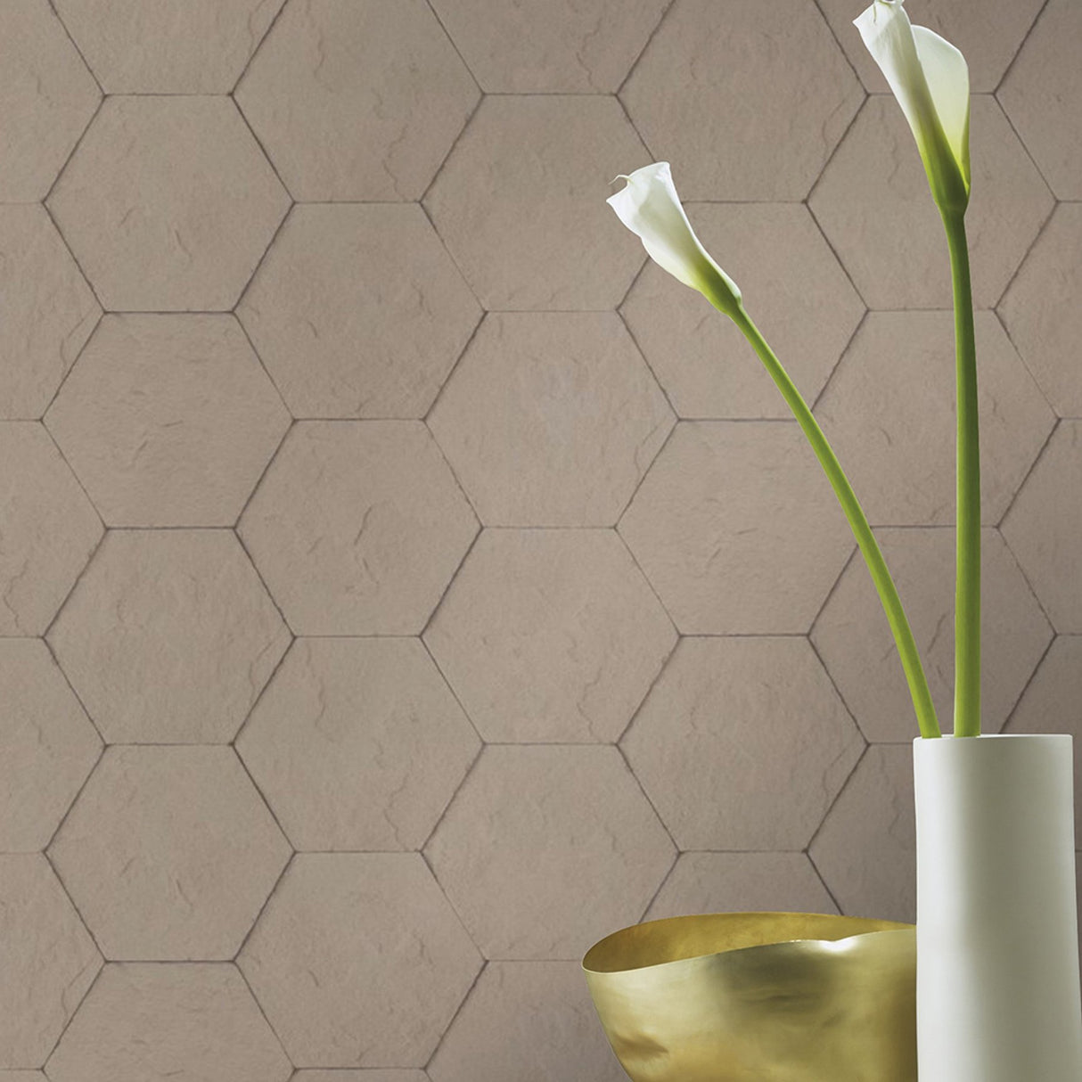 Bascom Light Grey Stone Hexagon Wallpaper with Modern Graphic Tile Motif - Advantage 4015-427134