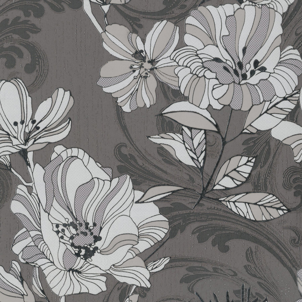 Selene Silver Mucha Floral Wallpaper with Glam Foil on Non Woven Flowers - A-Street Prints 4019-86401