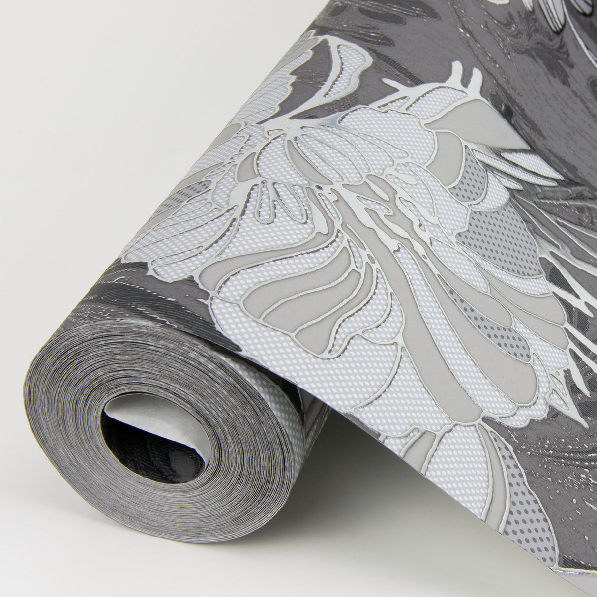 Selene Silver Mucha Floral Wallpaper with Glam Foil on Non Woven Flowers - A-Street Prints 4019-86401