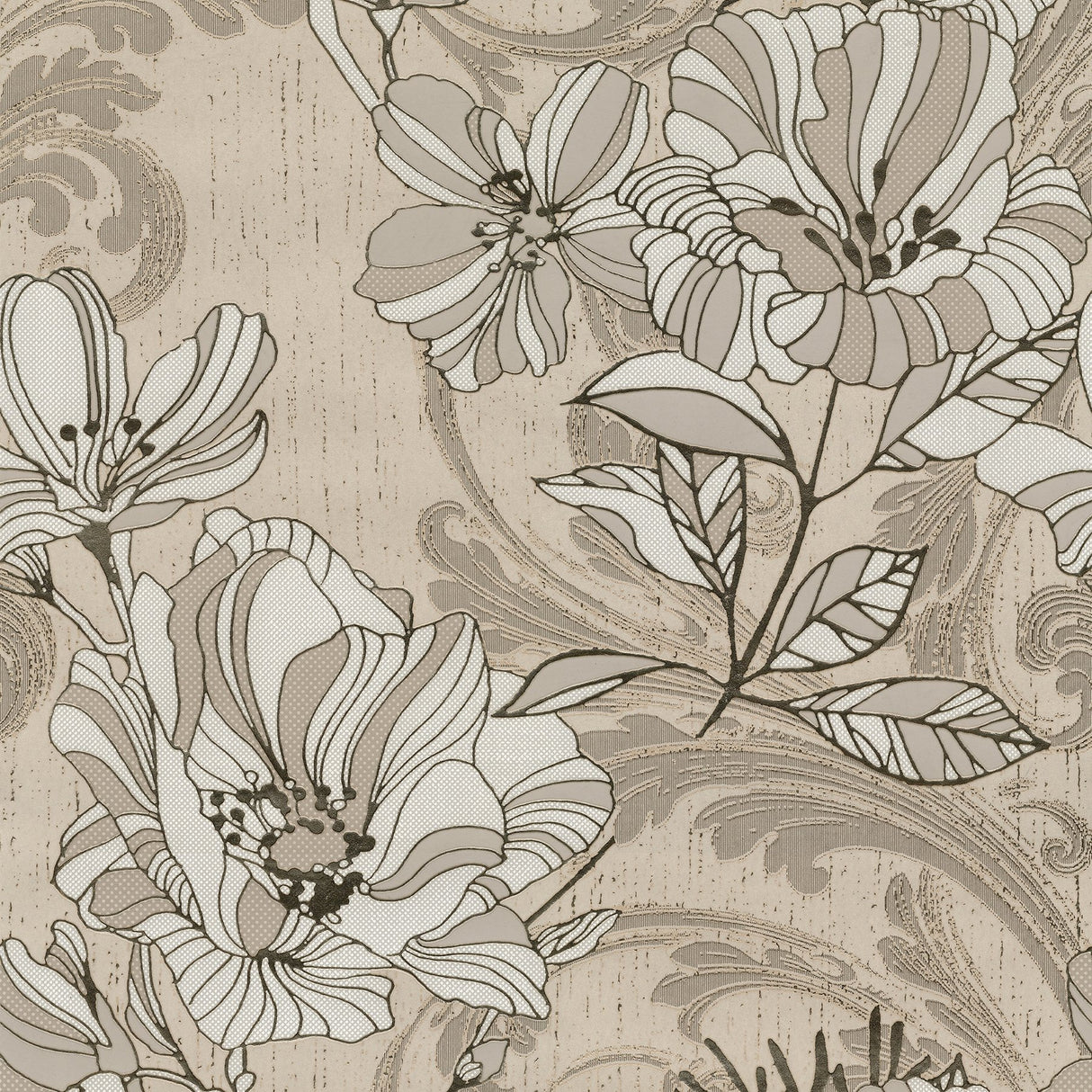 Selene Gold Mucha Floral Wallpaper with Metallic Raised-Ink Botanical Motif - A-Street Prints 4019-86402