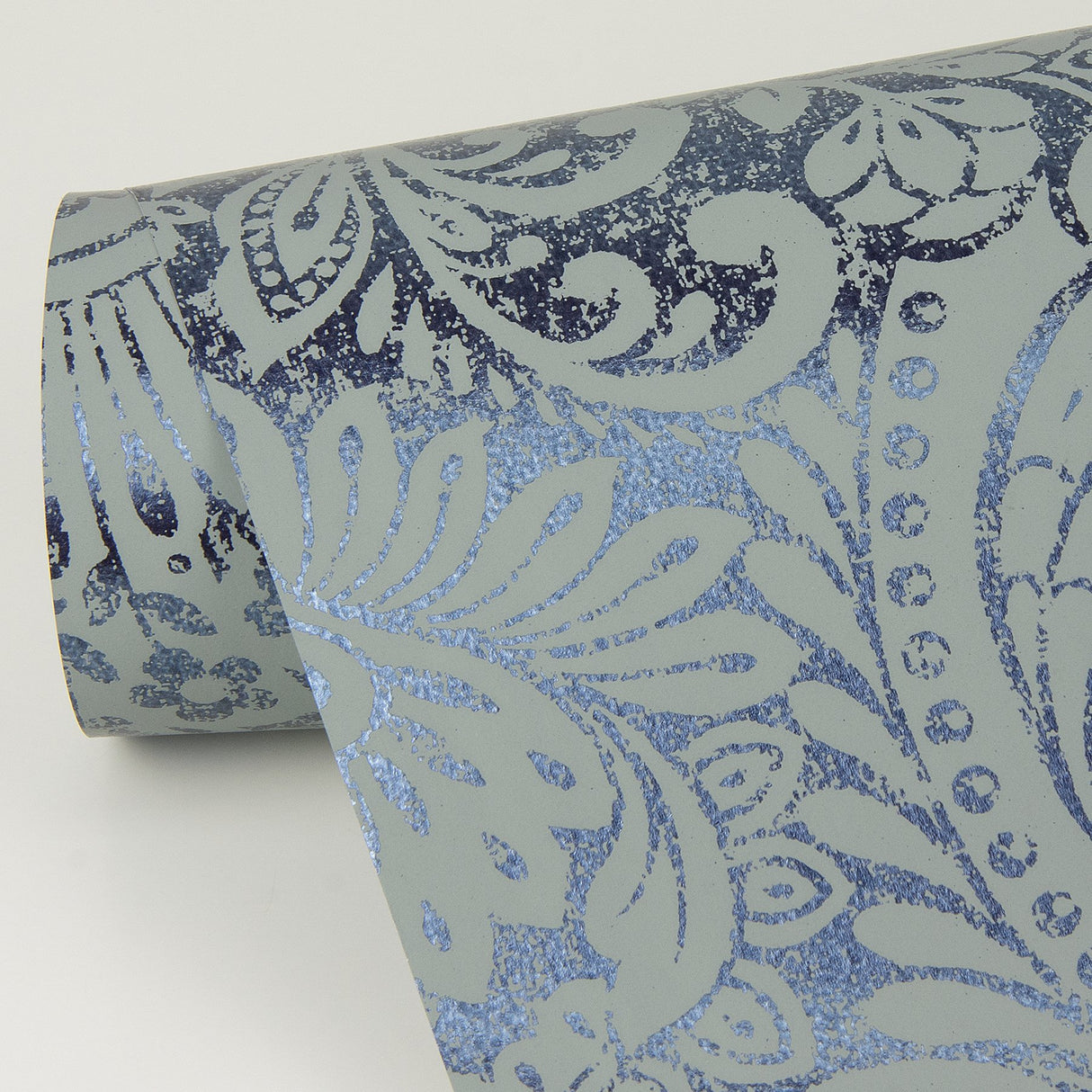 Artemis Sapphire Floral Damask Wallpaper with Metallic Foil Glam Botanical Pattern - A-Street Prints 4019-86442