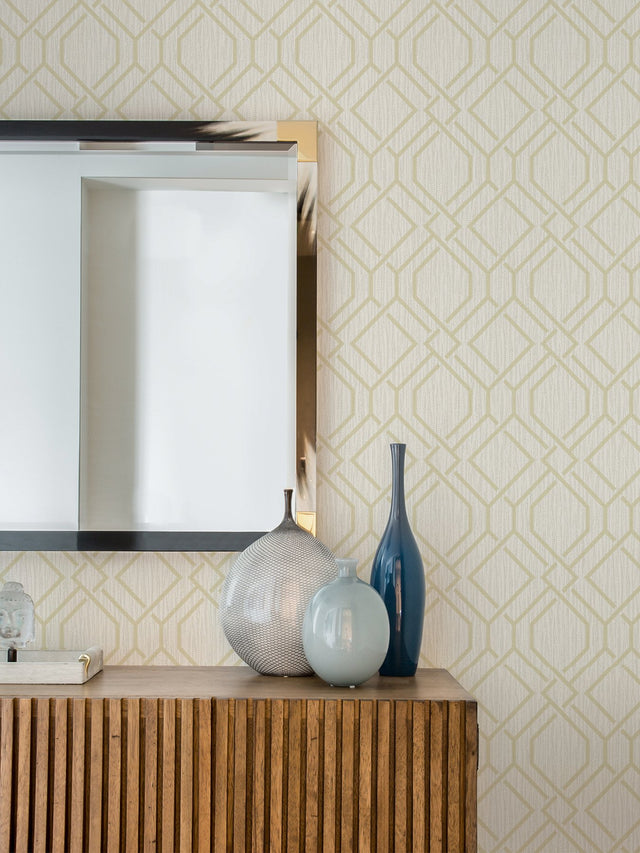 Frege Gold Trellis Wallpaper with Metallic Geometric Textured Pattern - Advantage 4025-82515