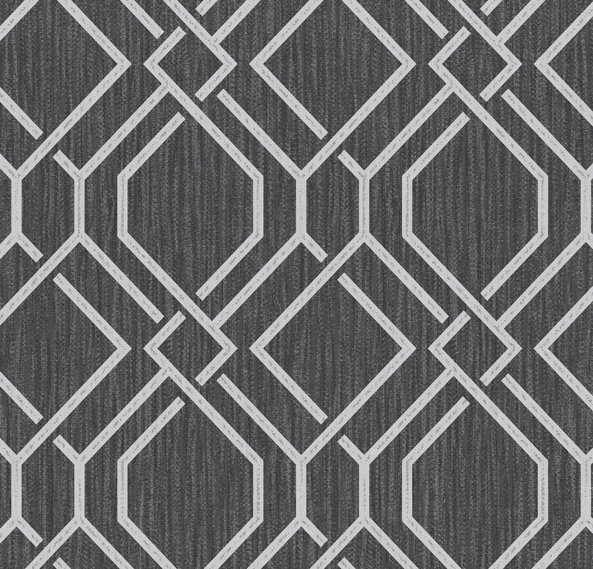 Frege Charcoal Trellis Wallpaper with Metallic Textured Geometric Pattern - Advantage 4025-82519