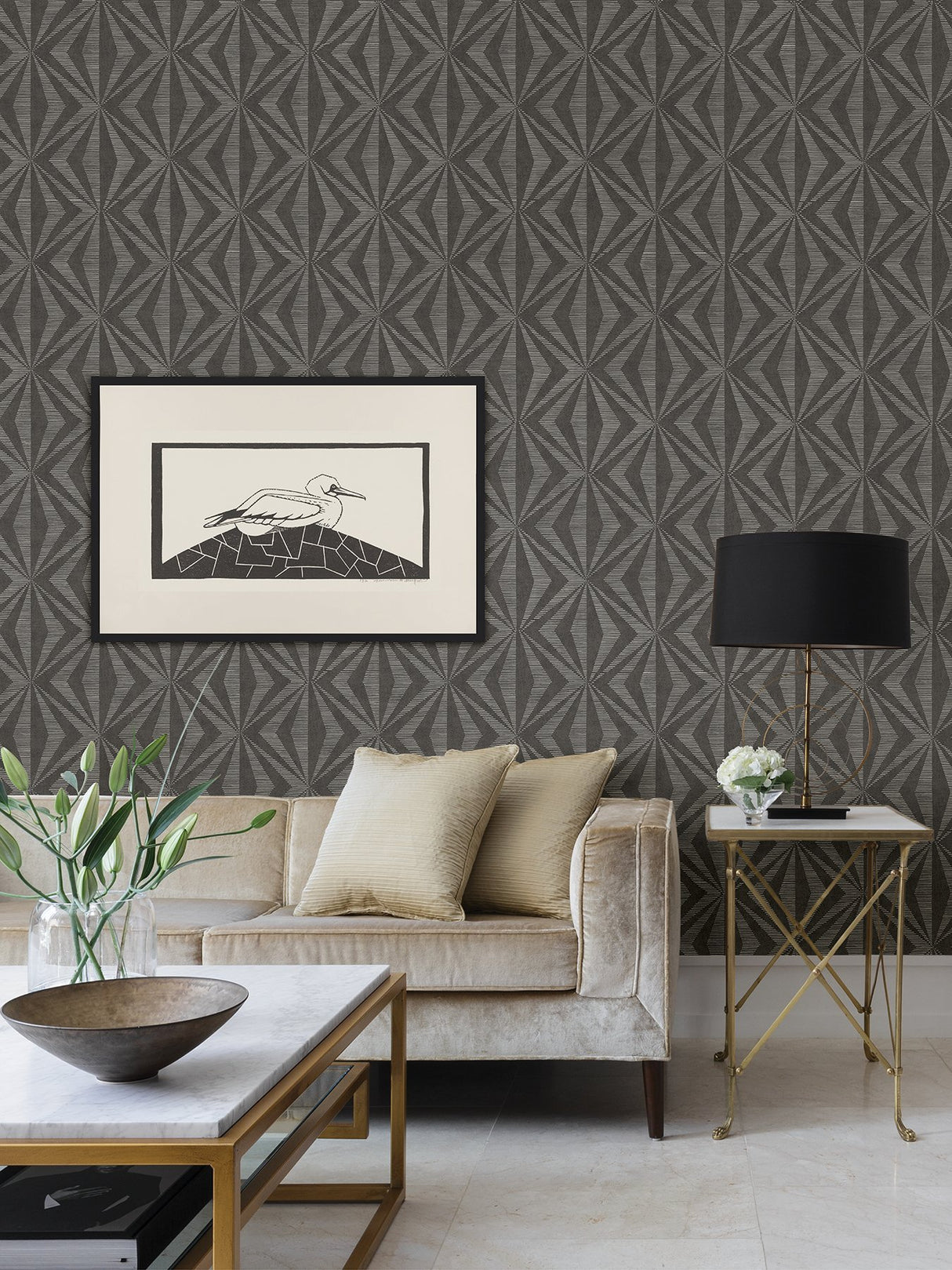 Monge Charcoal Geometric Wallpaper with Metallic Raised Ink Modern Graphics Pattern - 4025-82547