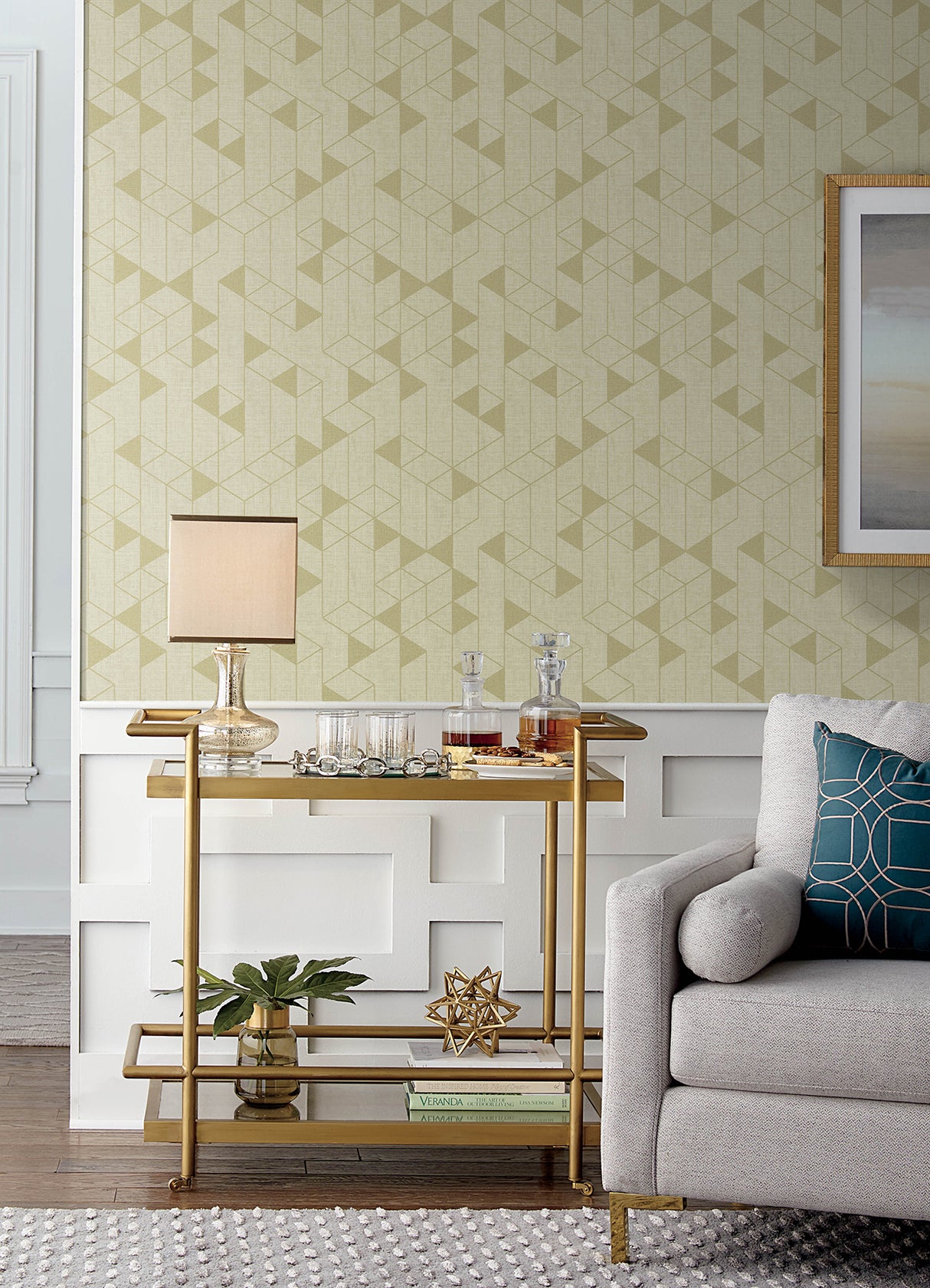 Fairbank Gold Linen Geometric Wallpaper in Gold by A-Street Prints Modern Geometric Pattern Unpasted Non Woven Wallpaper Scott Living FD26772