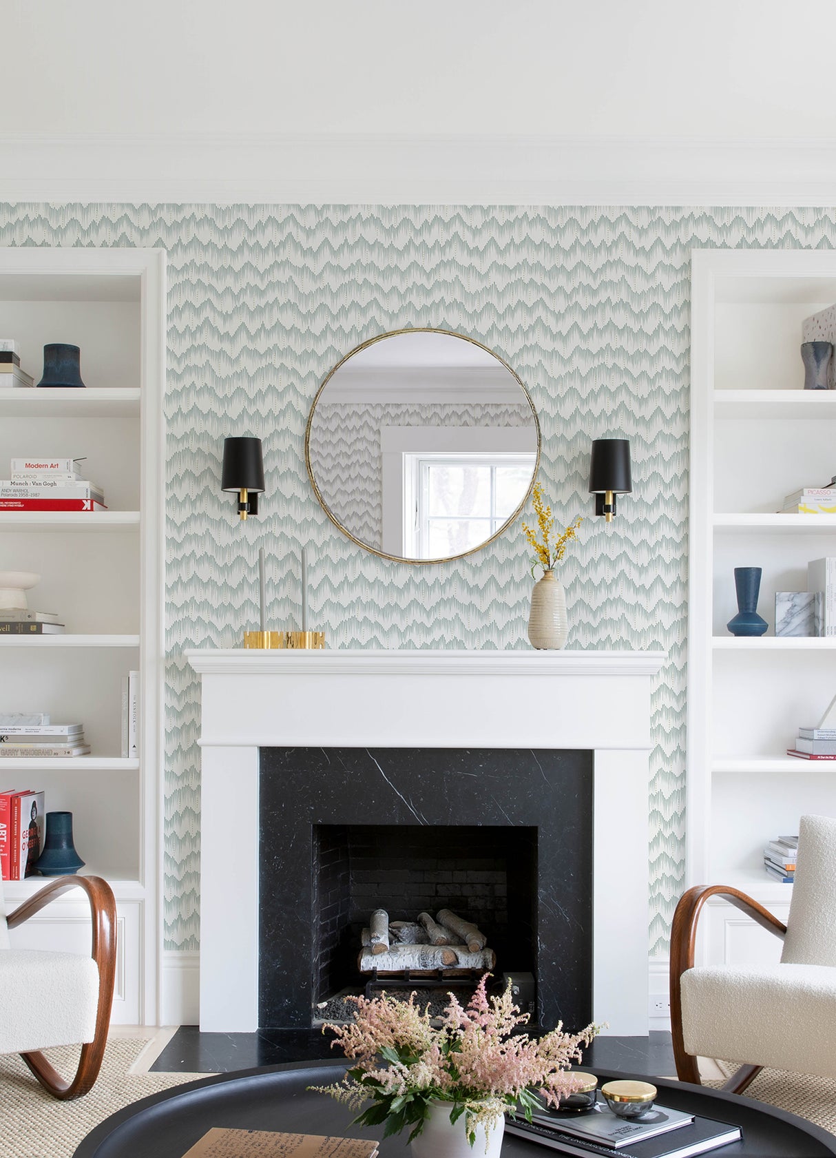 A-Street Prints Holmby Seafoam Brushstroke Zigzag Modern Geometric Non-Woven Unpasted Washable Wallpaper Roll Scott Living III FD26776