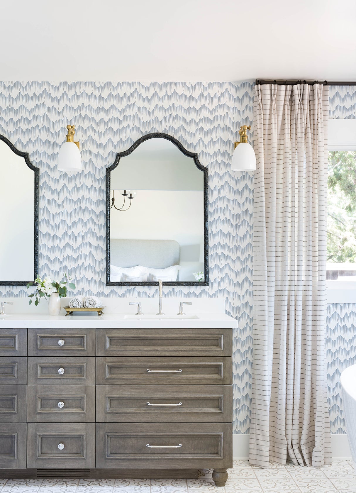 Holmby Light Blue Brushstroke Zigzag Geometric Washable Strippable Non Woven Unpasted Wallpaper by A-Street Prints Scott Living III - FD26777