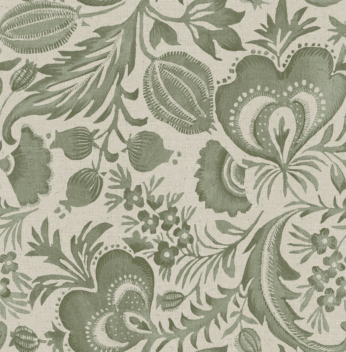 Culver Moss Jacobean Wallpaper with Botanical Floral Pattern - A-Street Prints 4034-26783