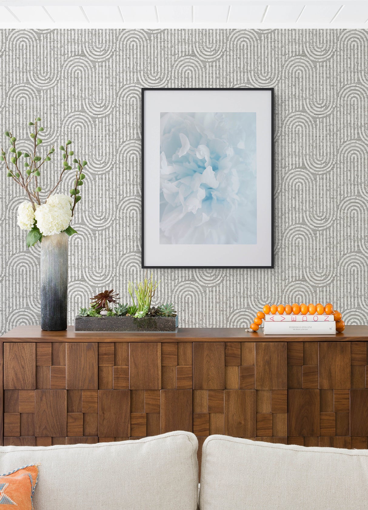 Trippet Grey by A-Street Prints Zen Waves Modern Geometric Grasscloth Look Non Woven Unpasted Washable Strippable Wallpaper Roll - FD26785