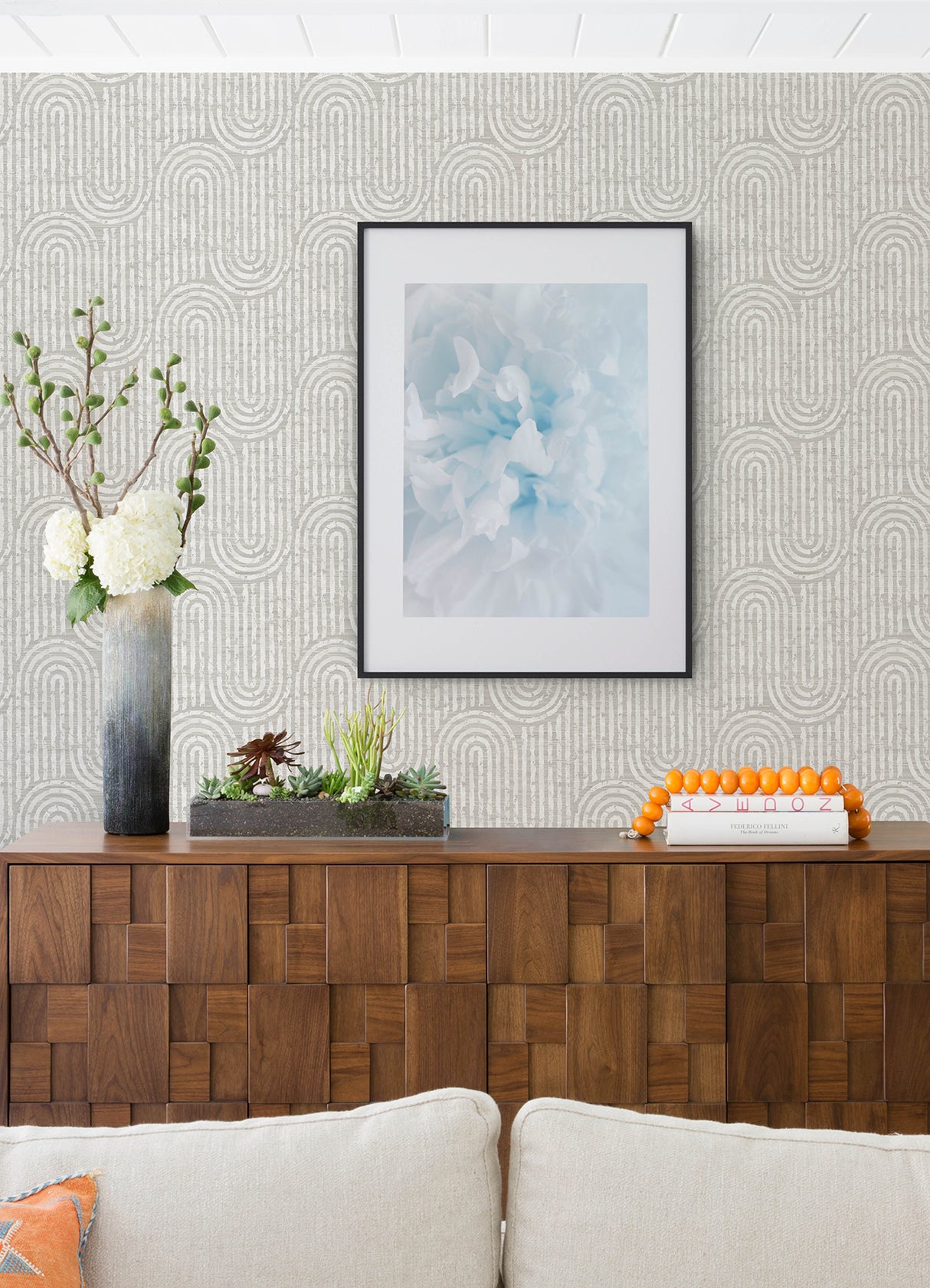 Trippet Bone by A-Street Prints Modern Geometric Zen Waves Non Woven Wallpaper with Faux Grasscloth Detailing - FD26787