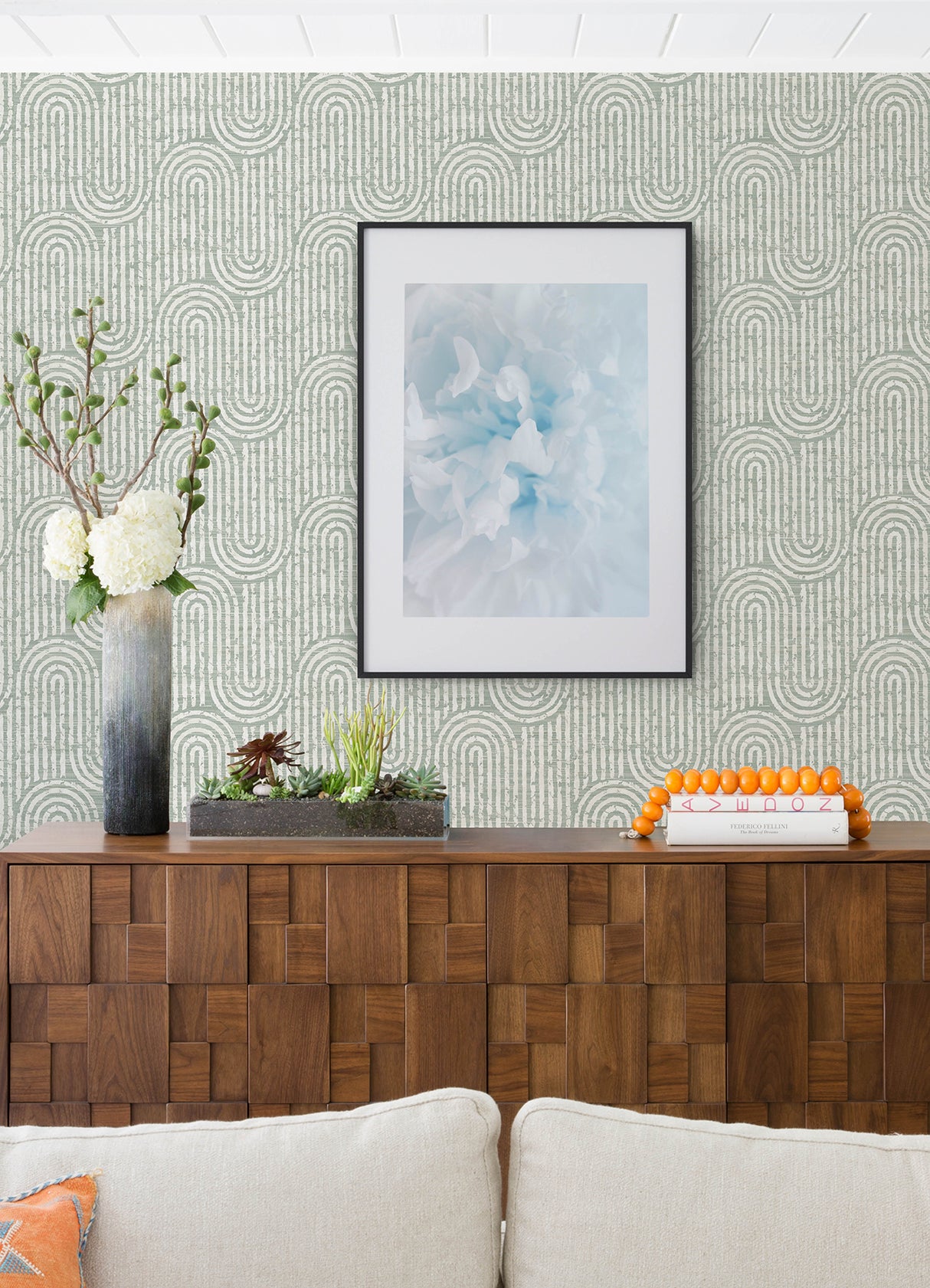 Trippet Sage by A-Street Prints Modern Zen Waves Geometric Faux Grasscloth Non Woven Wallpaper Roll 20.5 in x 33 ft - FD26789
