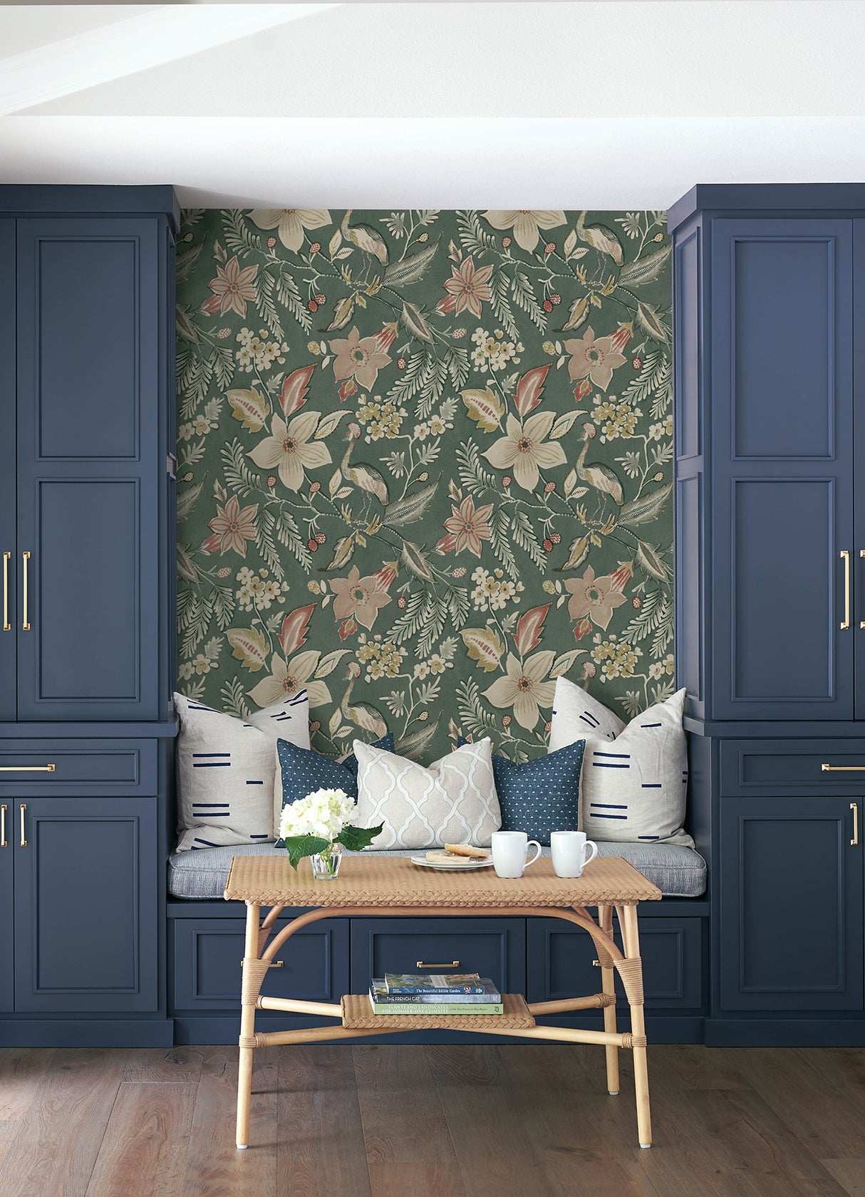 Crestwood Sea Green Crowned Crane Wallpaper by A-Street Prints - Modern Botanical Floral Birds Chinoiserie Non-Woven Wallpaper - FD26792