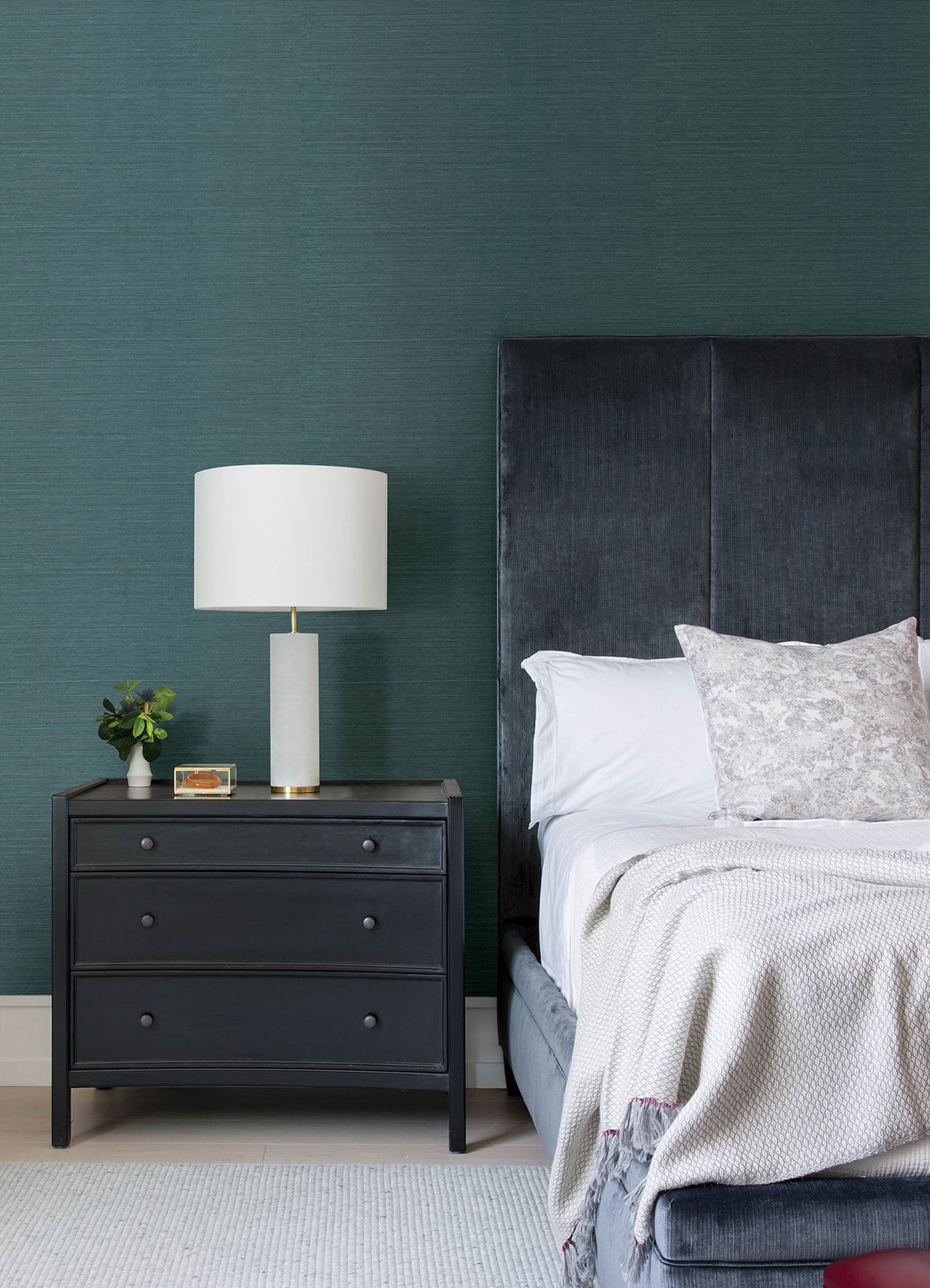 Colcord Teal Sisal Grasscloth Wallpaper with Traditional Texture Pattern - Brewster 4034-72101