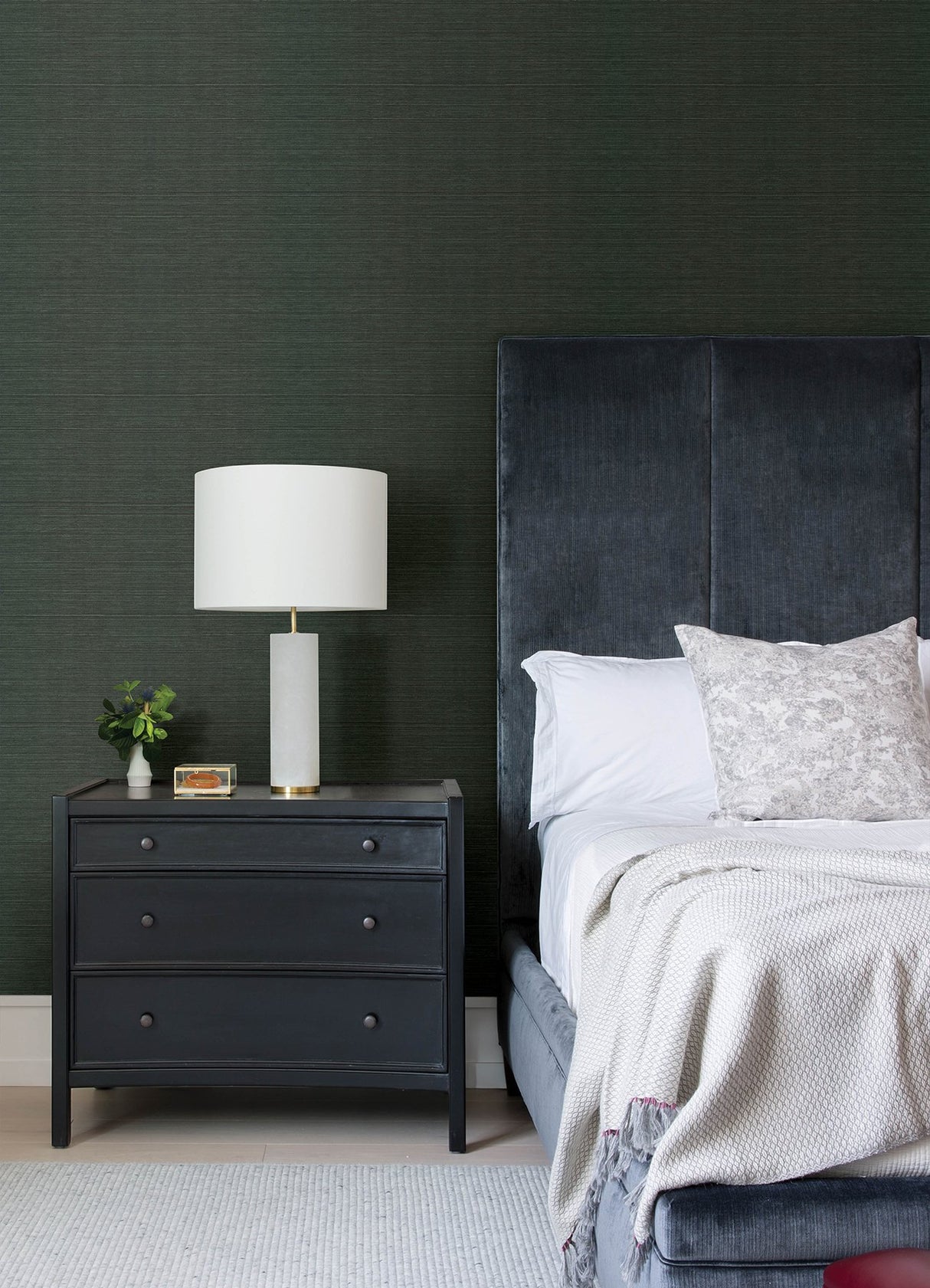 Colcord Dark Green Sisal Grasscloth Wallpaper with Textured Pattern - Brewster 4034-72105