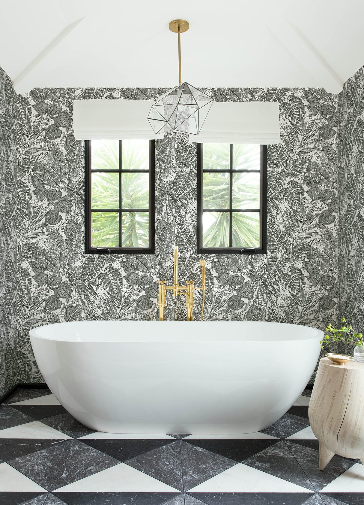 Brentwood Black Palm Leaves Wallpaper with Textured Paper Weave Grasscloth - Brewster 4034-72115
