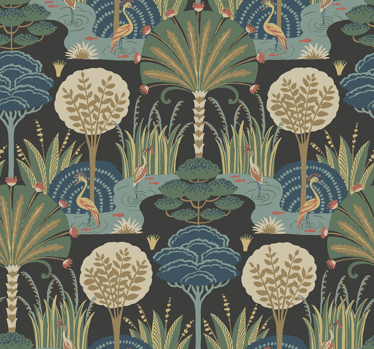 Mandeville Multicolor Tropical Paradise Wallpaper with Botanical Crane Motif - Brewster 4034-72120
