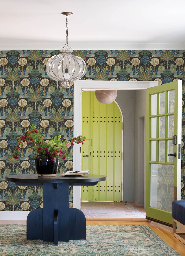 Mandeville Multicolor Tropical Paradise Wallpaper with Botanical Crane Motif - Brewster 4034-72120