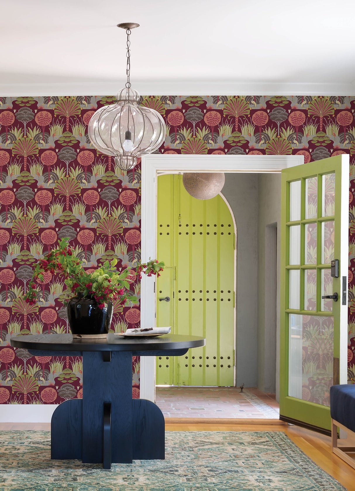 Mandeville Raspberry Tropical Paradise Wallpaper with Botanical Crane Motif - A-Street Prints 4034-72122