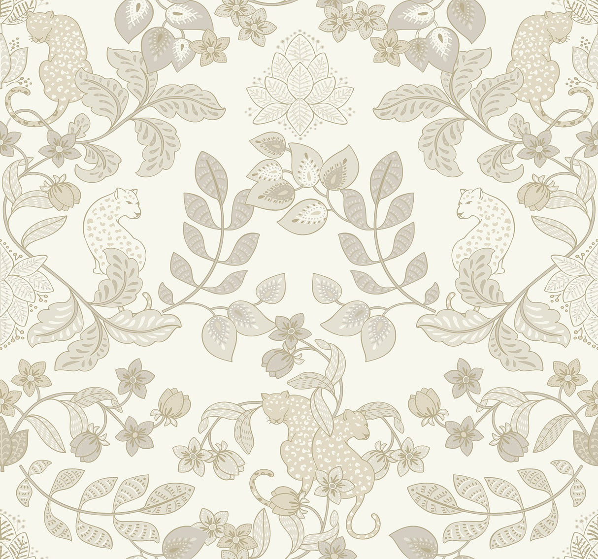 Getty Cream Jungle Damask Wallpaper with Metallic Bohemian Animal Motif - A-Street Prints 4034-72132