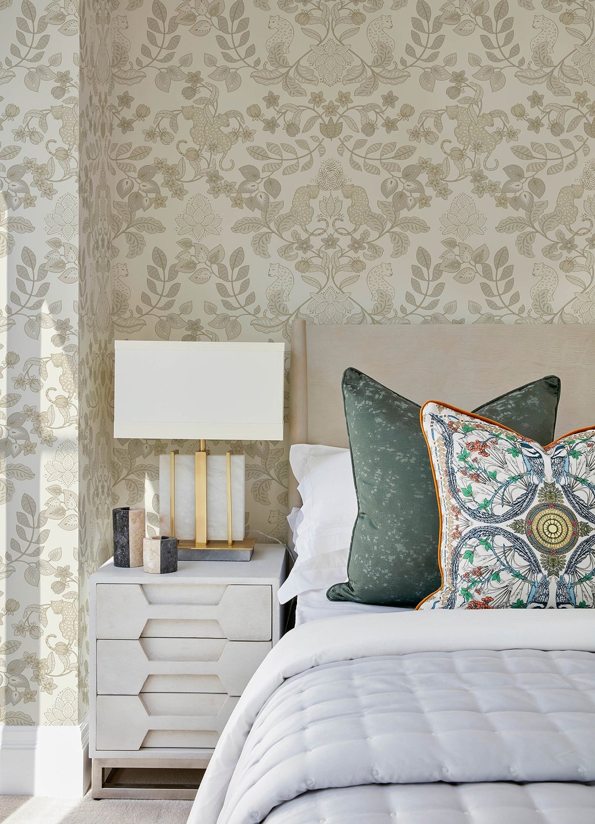 Getty Cream Jungle Damask Wallpaper with Metallic Bohemian Animal Motif - A-Street Prints 4034-72132