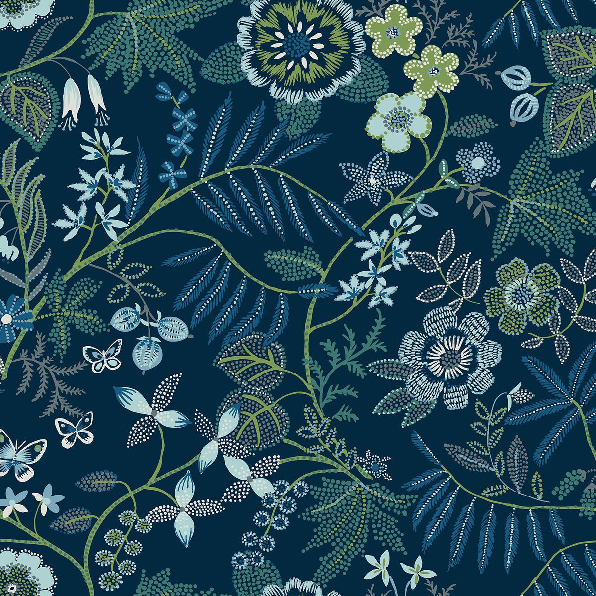 Marilyn Dark Blue Floral Trail Wallpaper with Modern Botanical Flowers ...