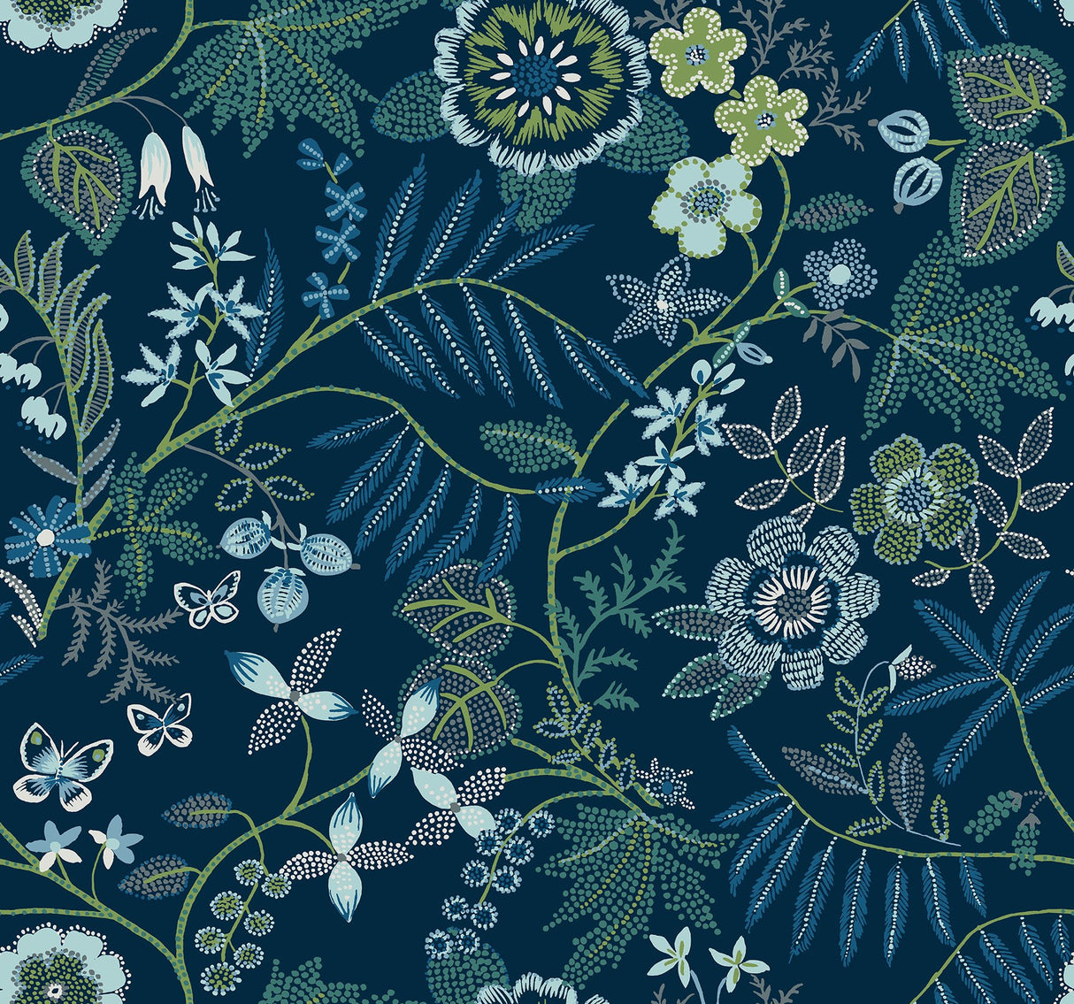Marilyn Dark Blue Floral Trail Wallpaper with Modern Botanical Flowers - A-Street Prints 4034-72135