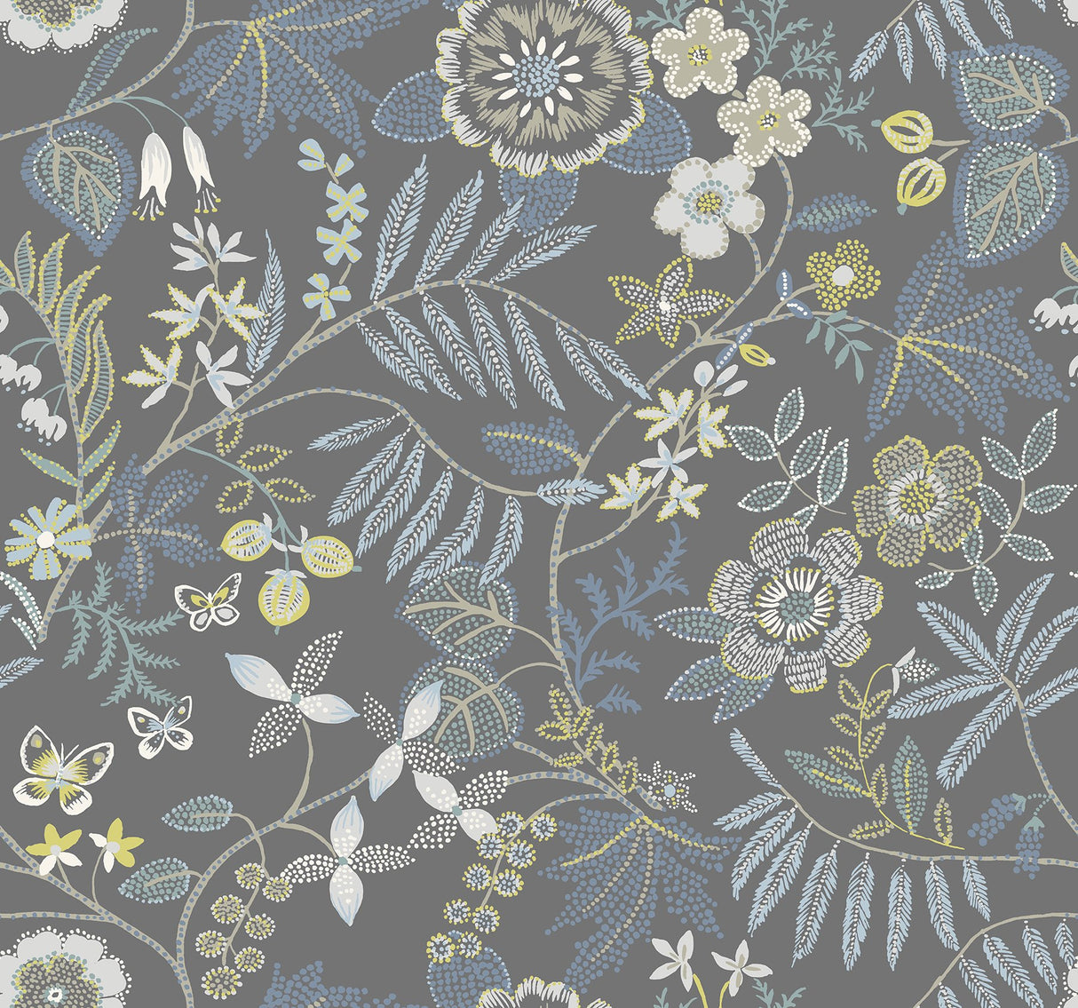 Marilyn Light Grey Floral Trail Wallpaper with Modern Botanical Flowers - A-Street Prints 4034-72136