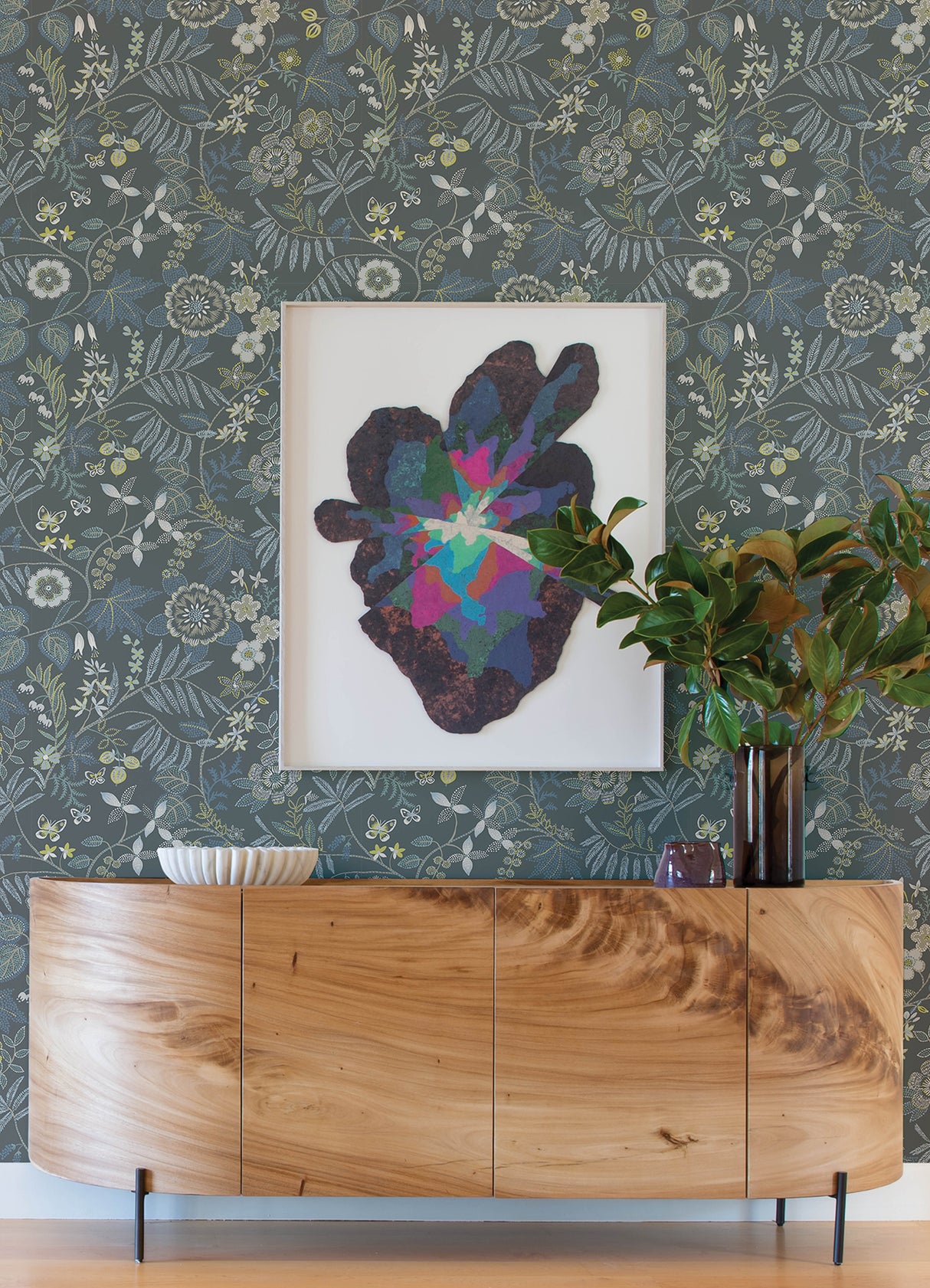 Marilyn Light Grey Botanical Floral Trail Embroidery Inspired Wallpaper by A-Street Prints Scott Living III Non Woven Unpasted - YK72136