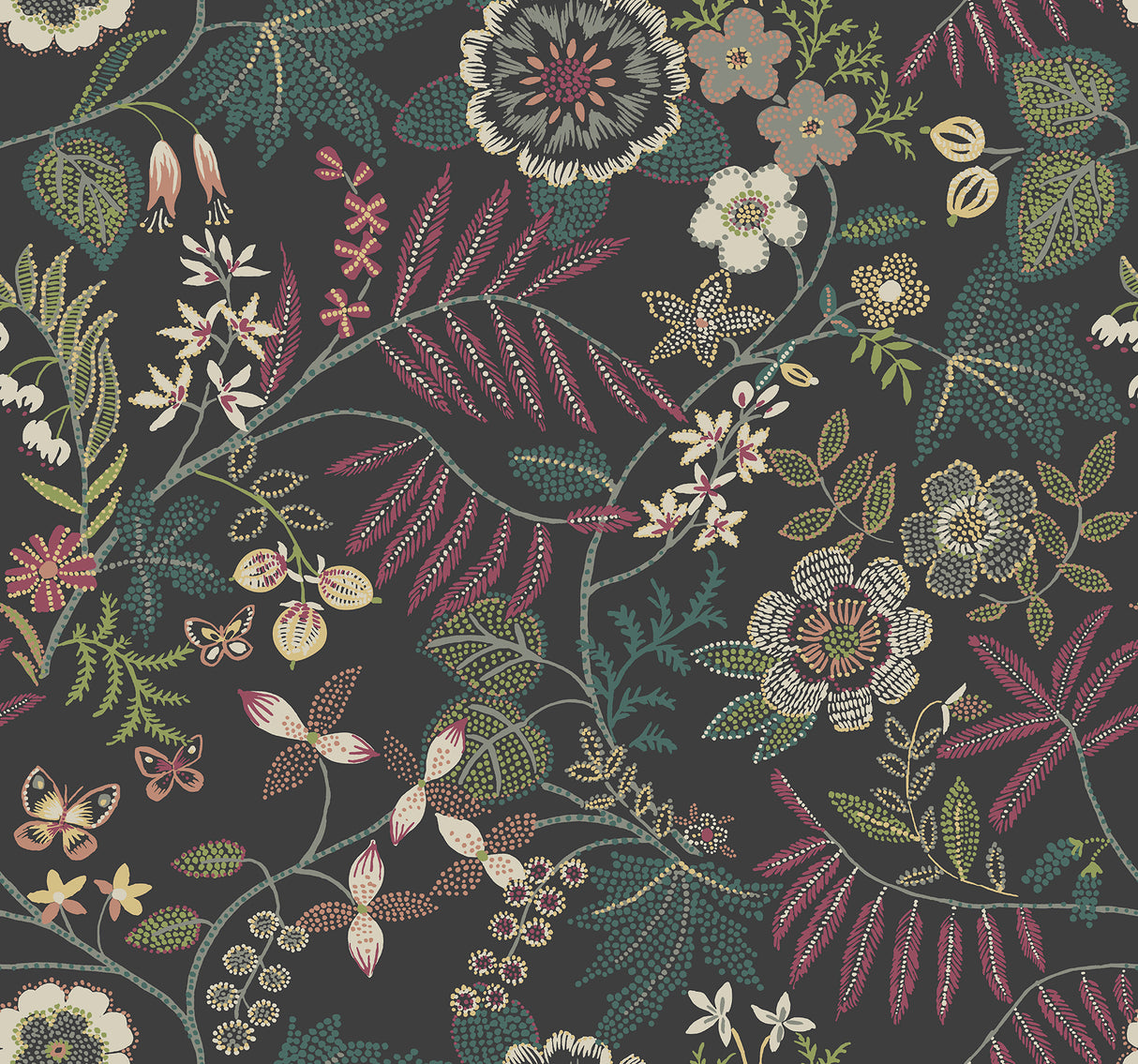 Marilyn Black Floral Trail Wallpaper by A-Street Prints - YK72138