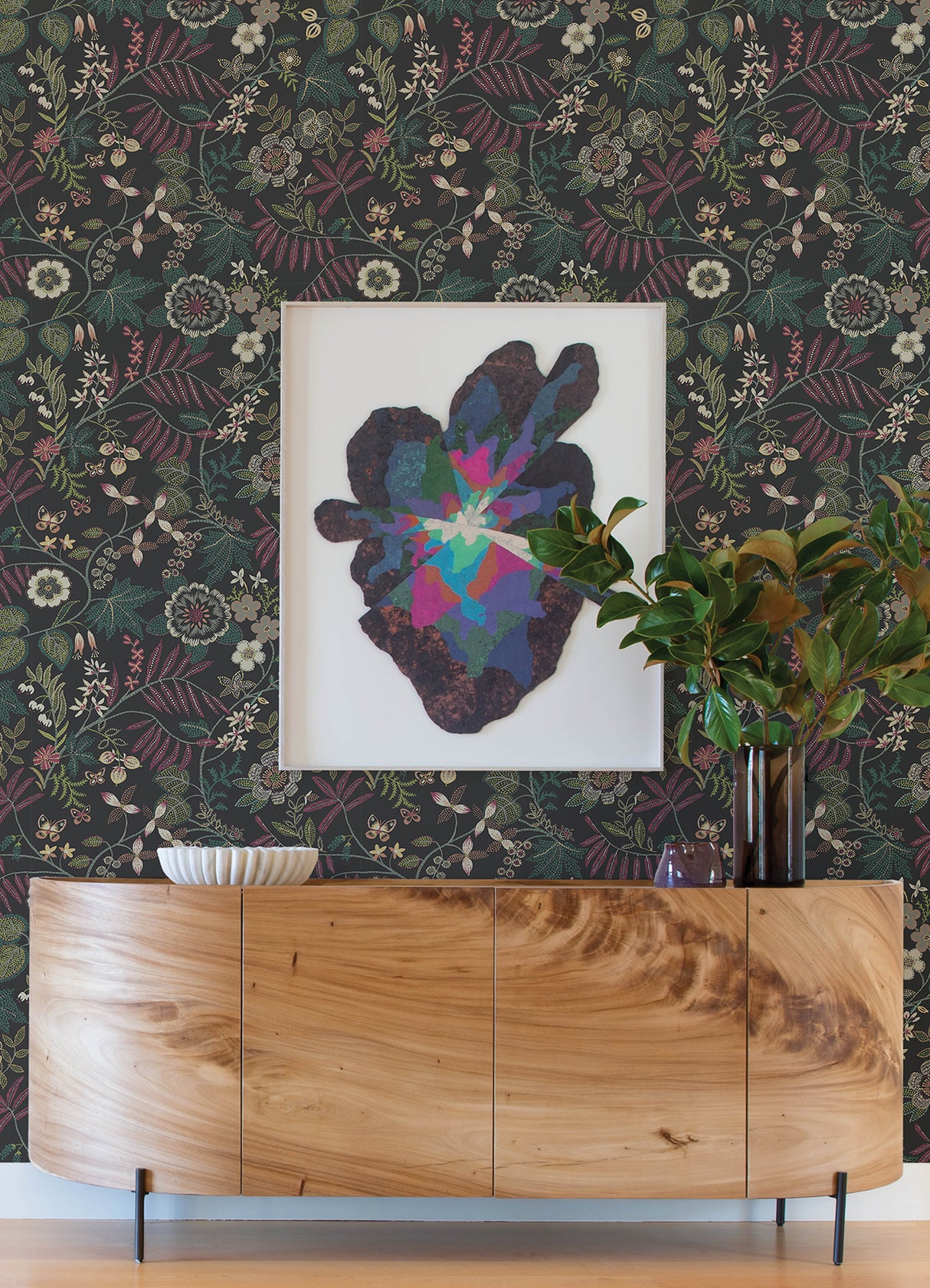 Marilyn Black Floral Trail Wallpaper by A-Street Prints Scott Living III Modern Botanical Non Woven - YK72138