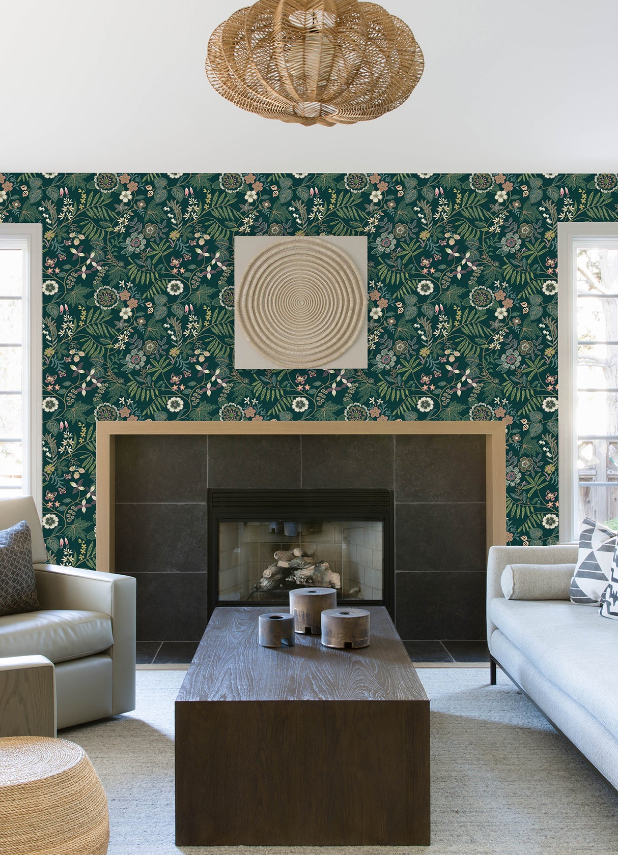 Marilyn Green Floral Trail Wallpaper by A-Street Prints Modern Botanical Embroidery Style Floral Design in Rich Greens and Pinks - YK72139
