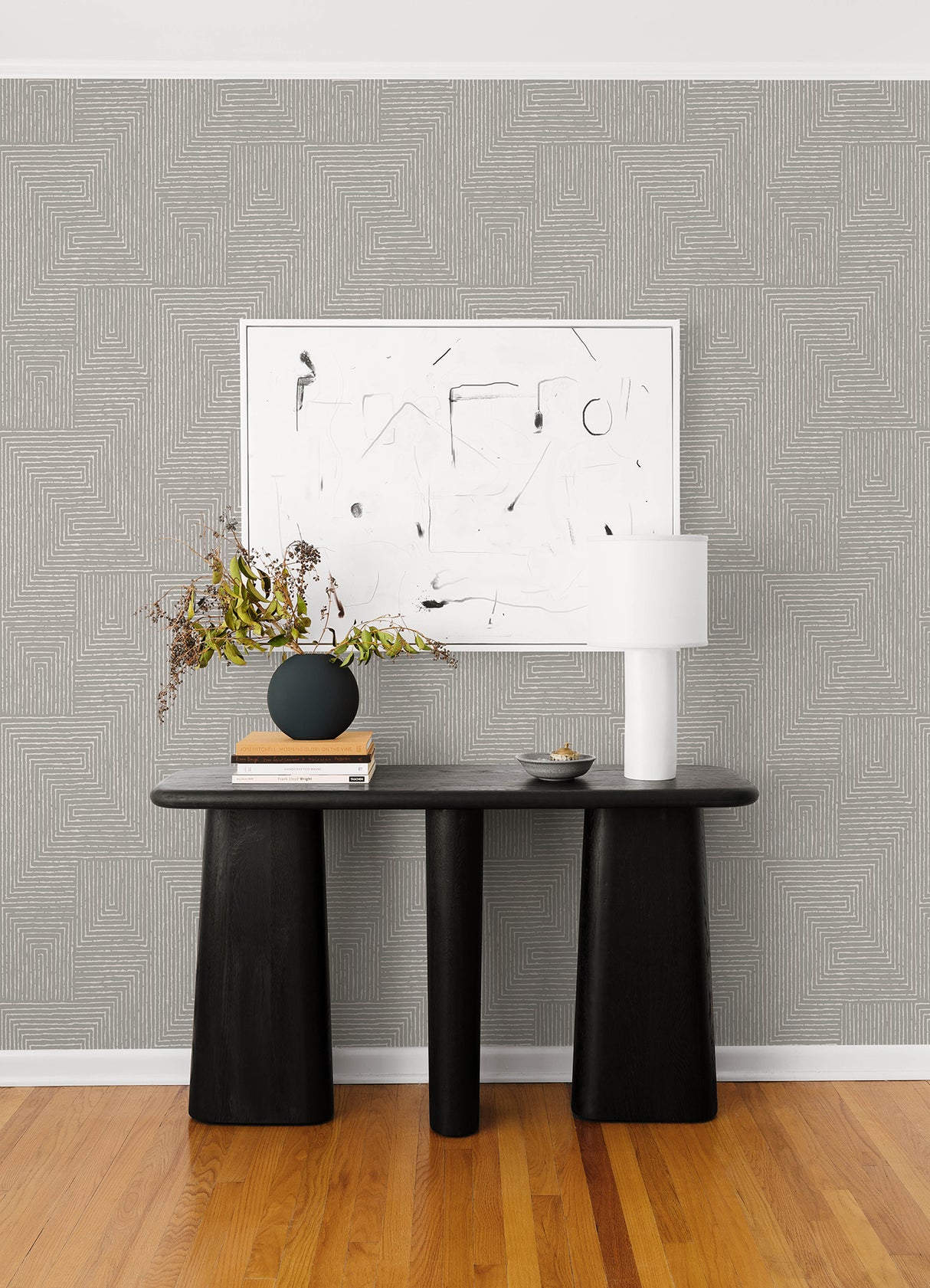 Mortenson Dove Geometric Wallpaper by A-Street Prints Modern Grey and White Maze Pattern Cork Unpasted Sidewall 27-In x 27-Ft Roll - YK72143