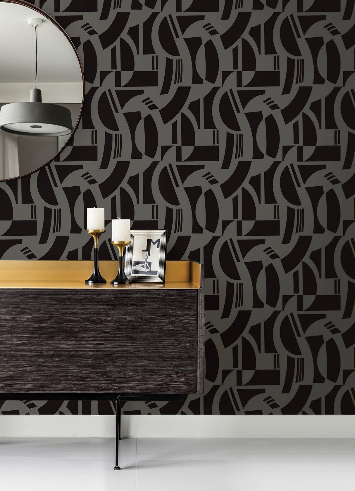 Carter Black Geometric Flock Wallpaper by A-Street Prints, Modern Geometric Shapes in Luxurious Flock Texture, 20.5-in x 33-ft Roll - SP87379